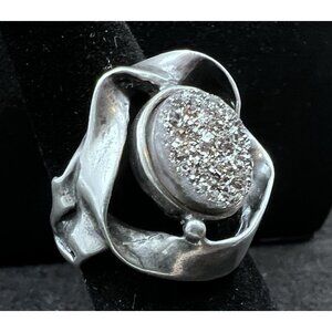 Vintage Sterling Silver Druzy Modern Brutalist Statement Ring Sz 7 Didae Israel